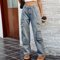 European and american cross-border e-commerce women's spring/summer new arrivals:  independent store washed semi-elastic wide-leg denim cargo pants