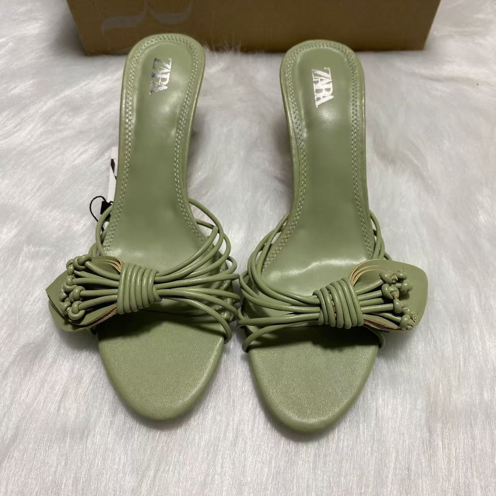 Za's 2025 new women's shoes: green petal low-heel elegant socialite pumps, closed-toe, low-cut, back-strap flats