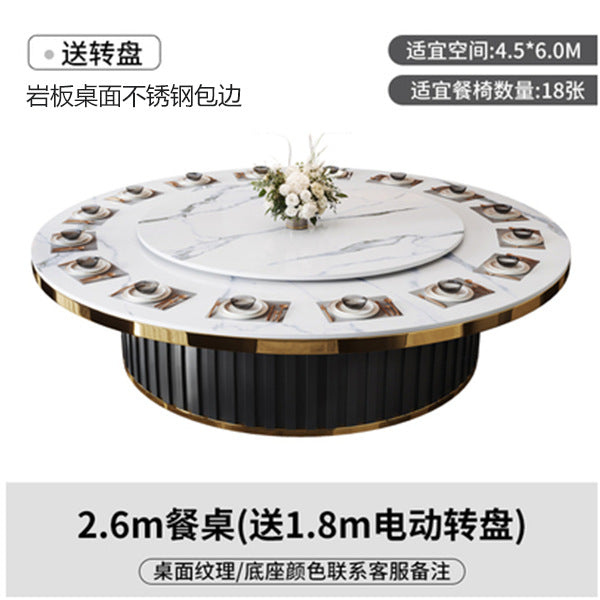 Hotel electric dining table large round table automatic turntable hotel 16 people 20 people clubhouse box rock slab hot pot tables and chairs