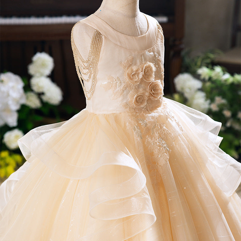 Black girl's dress princess gown high-end luxury niche fashionable chic foreign trade in-stock tulle elegant dress