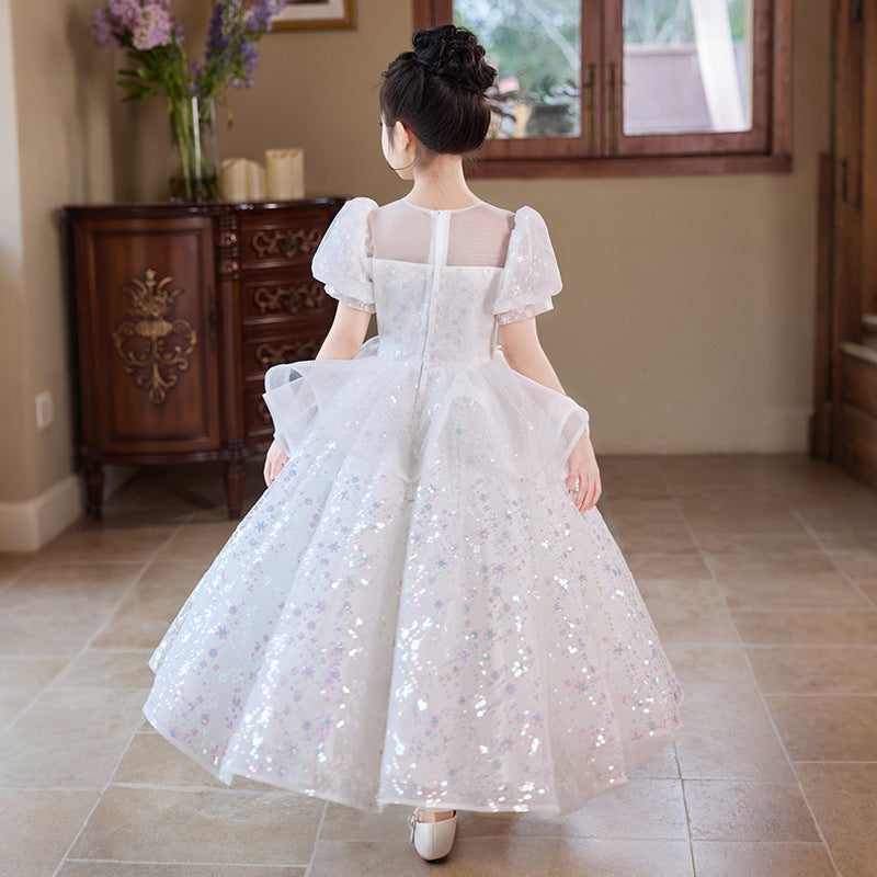 Children's formal dress princess gown sweet tulle tutu little girl's 6/1 piano recital performance costume high-end girls' dress