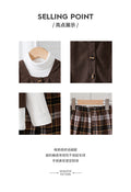 Export kidssuit brown corduroy vest high collar bottom shirt plaidpantsgirl british style three-piece set