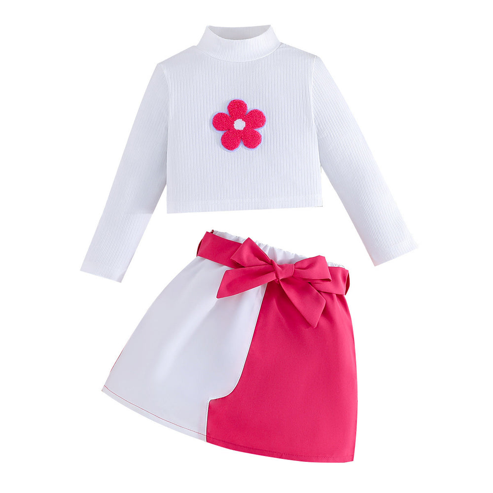 fashionnew arrivalfall and winterfashion small turtleneck with small flowers long sleevestops+bowspatchwork half sleeves