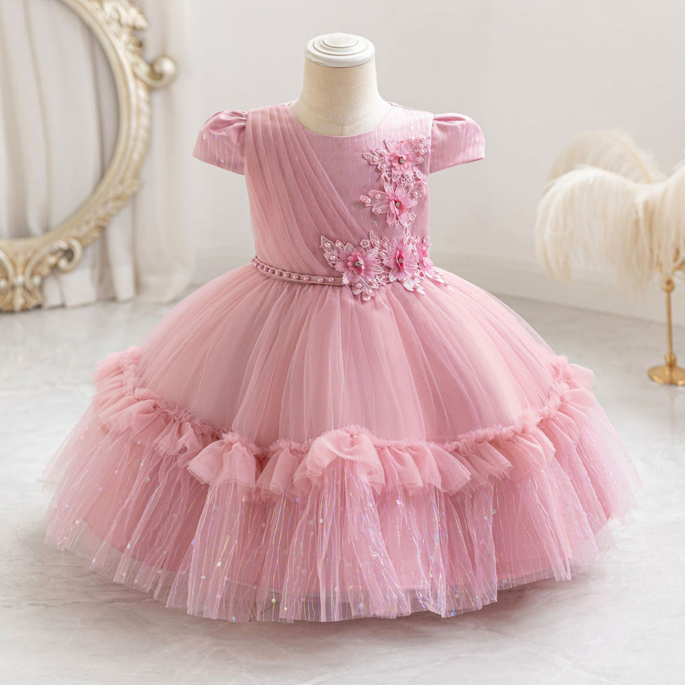 Fashionready-made girl airplane sleeve dress gold sequin princess dress first birthday dress girl dress