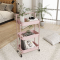 All-carbon steel foldable, no-assembly storage cart - mobile trolley for bathroom, kitchen, and snack storage