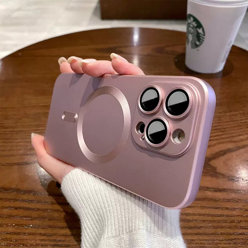 Magsafe magnetic suction suitable for iphone 16 mobile phone case comes with lens film apple 17pro frosted all-inclusive soft case
