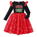 Kids' long-sleeve crewneck dress with letter print and mesh overlay