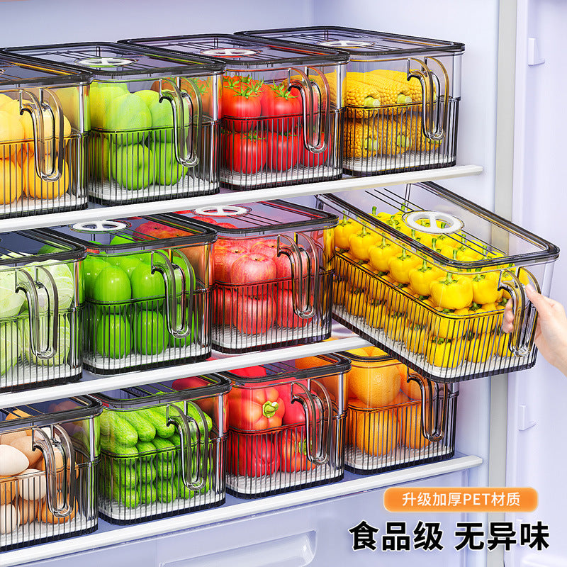 Refrigerator fresh-keeping storage box, food-grade kitchen organizer for vegetables, fruits, eggs, and frozen food, with handle