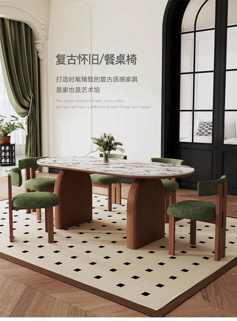 A French retro dining table and chair household small apartment dining table cream style designer medium and ancient style rock board meal