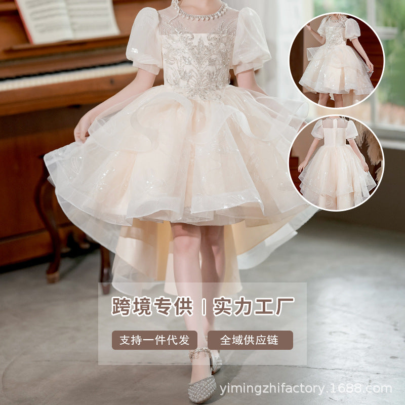 european and american girls' dresses  new sequin runway piano performance dress train children's princess dress high-end