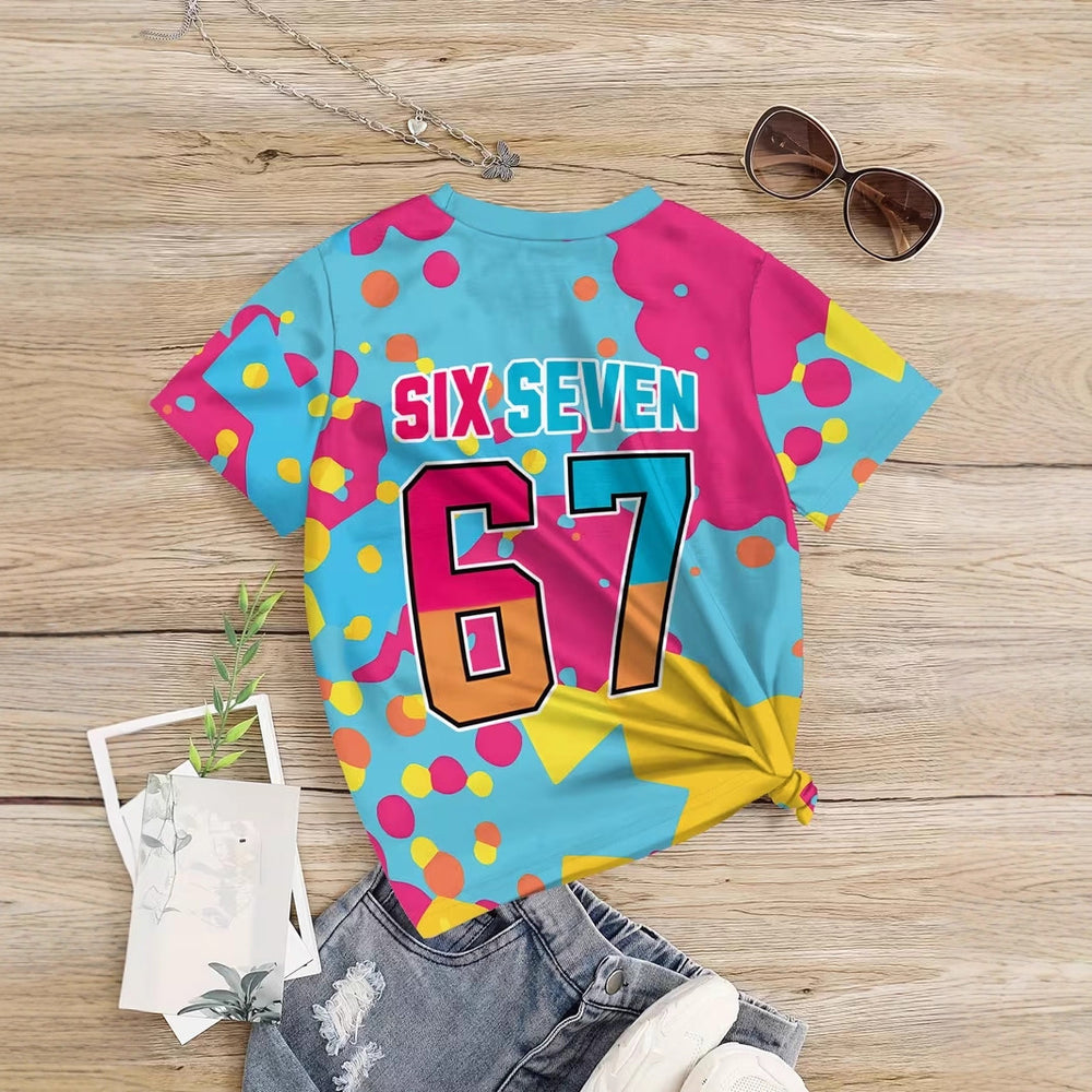 Kids' t-shirt, a cross-border bestseller featuring 67 elements, 3d digital print, summer casual fashion for girls, round neck, short sleeves