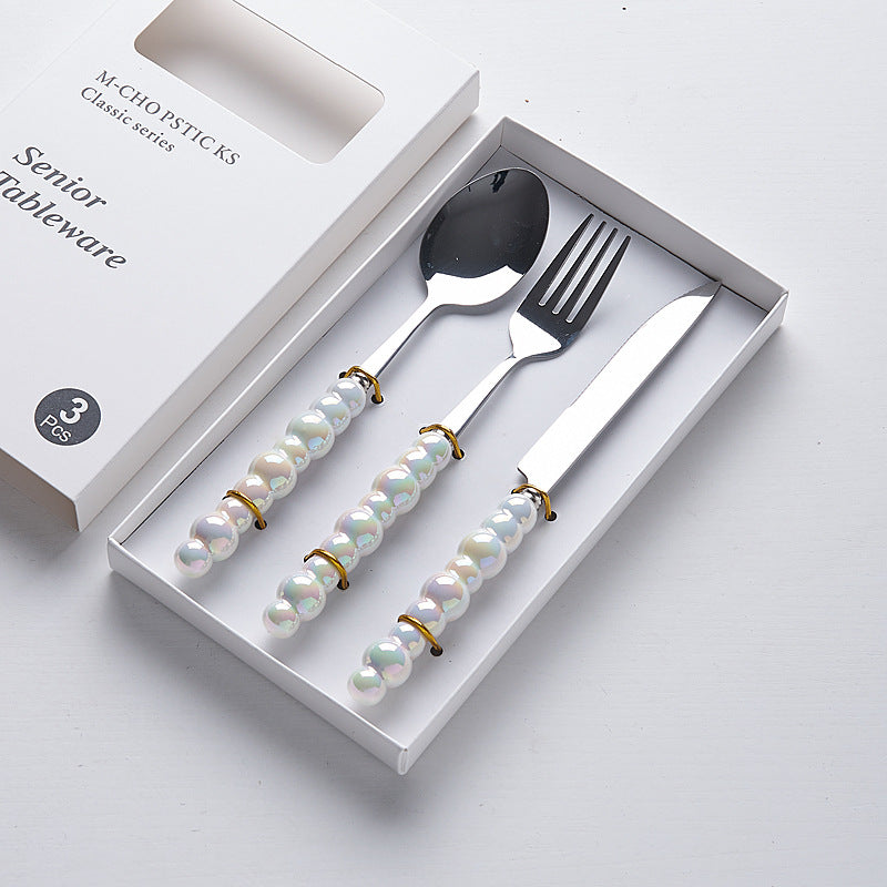 Luxury ceramic handle cutlery set - high-end stainless steel dinnerware gift box for home use - western style knives, forks, and spoons - perfect for gifting