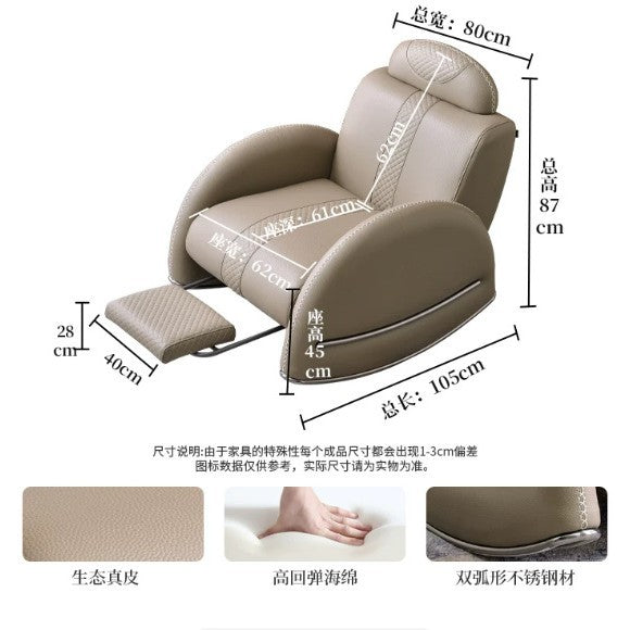 Napping lounge chair for home living room lazy casual single sofa chair genuine leather solid wood home balcony italian rocking chair