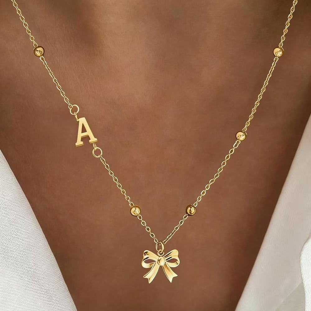 European and american style ins style bow letter necklace 18k gold niche clavicle chain women's summereasiest for match exquisite pendant