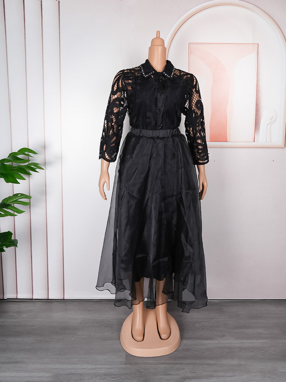 new arrival african plus size women's clothing lace lapel skirt three-piece set   fashiondress