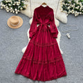 Vintage court style lantern sleeve dress - women's summer hollow-out crochet single-breasted elegant mature lady long dress