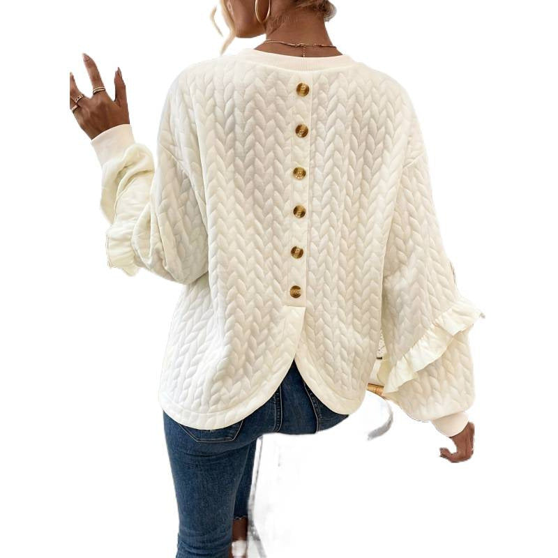 european and american cross-border off-white wheat embossed crewneck sweatshirt for women