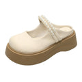 2025 spring/summer new french-style closed-toe mules - women's pearl-embellished platform mary jane slides, perfect for outdoor wear