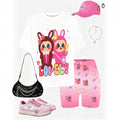 Girls' t-shirt and shorts set featuring a cartoon short-sleeve design and printed graphics, perfect for casual streetwear