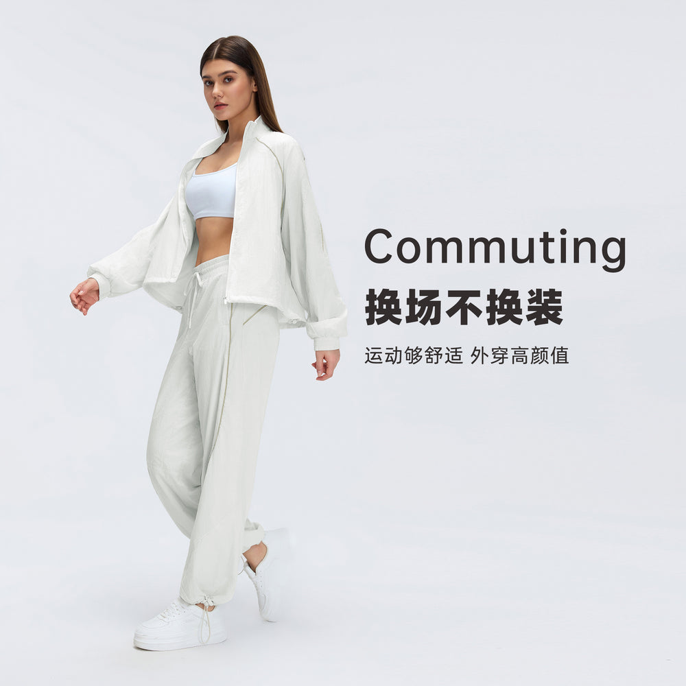 Windproof stand collar long sleeve women's loose casual short jacket outdoor cycling sports windbreaker d26018