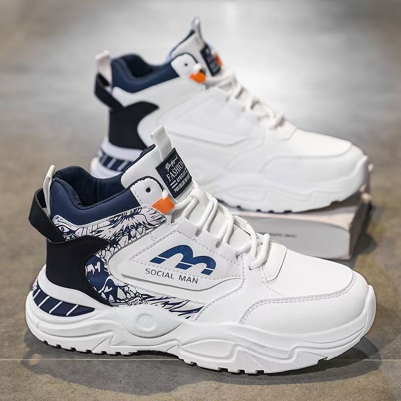 Men's fashion sneakers 2025 new winter high-top running shoes, trendy brand for teens, versatile height-increasing dad shoes
