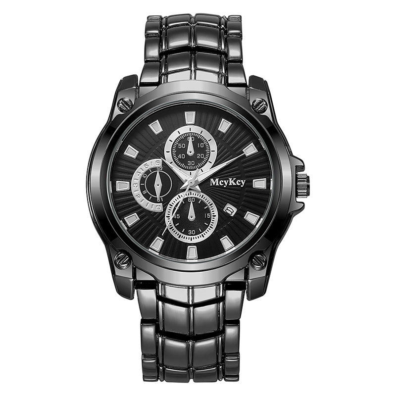 New arrival cross-border alloy couple steel band watch classic business three-eye large dial waterproof quartz watch manufacturer wholesale