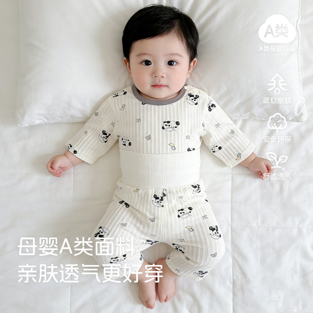 Baby pajamas pure cotton thin kids home clothes summer boys and girls three-quarter sleeves air-conditioning clothes high waistseparatessuit