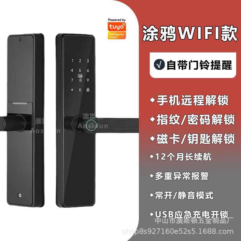 Smart lock wooden door cat eye fingerprint lock semi-automatic password lock one grip open digital lock entrance door lock manufacturer in stock