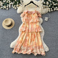 French riviera style printed cami dress - women's summer ruffle tiered dress - stunning and unique design