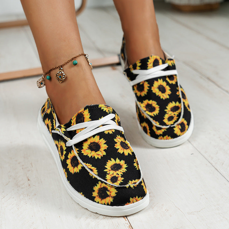 Plus size women's summer canvas casual shoes - round toe, leopard print, slip-on style - trending