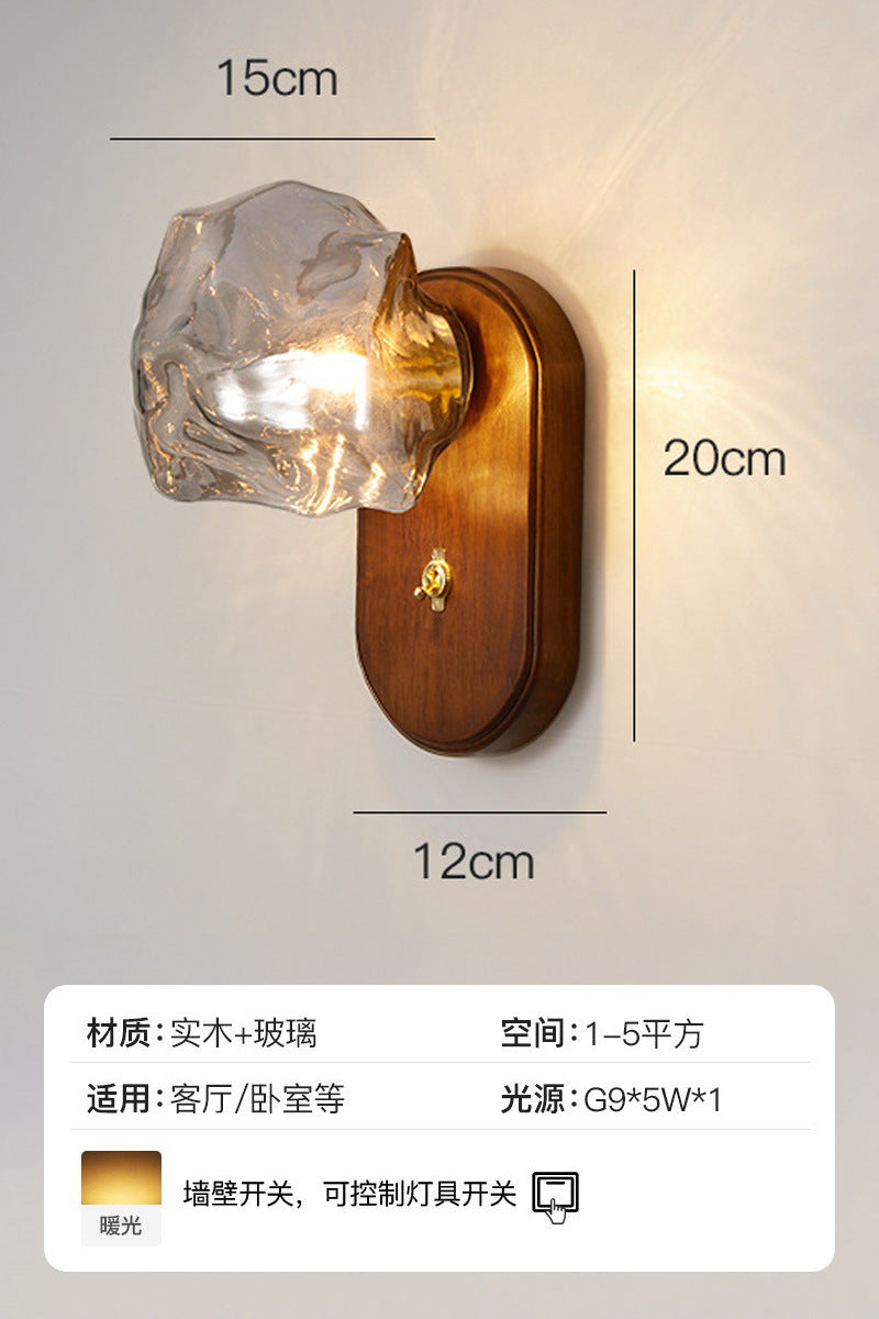 Cross-border special supply for Nordic simple ice cube glass wall lamp solid wood bedroom bedside aisle ambient lighting manufacturers wholesale