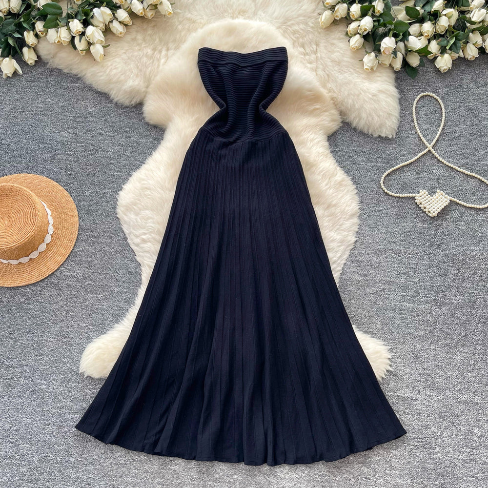Classy seaside vacation knitting long skirt female sexy waist slimming lookelegant royal sister tube top medium longdress
