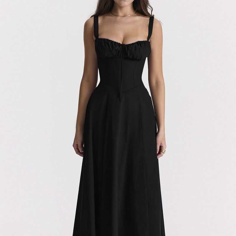 cross-border e-commerce women's fashion: european and american summer new arrivals - french chic floral print spaghetti strap slit dress