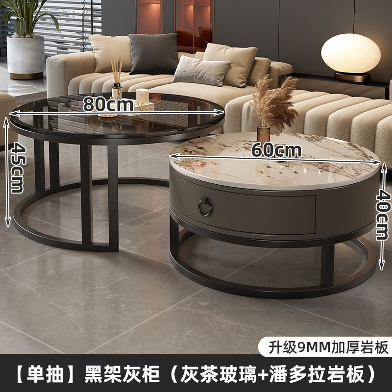 Rock slab coffee table living room solid wood table balcony small apartment for homecasualaccessible luxury round side table retractable combination