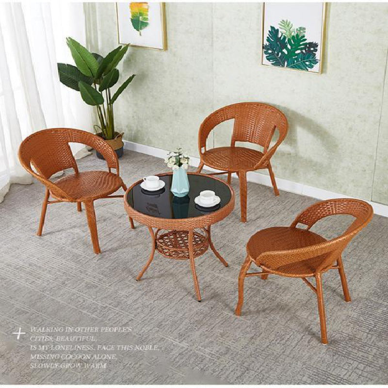 Simple balcony small tea table for home small apartment tea table living room rattan small coffee table table and chair combination glass round