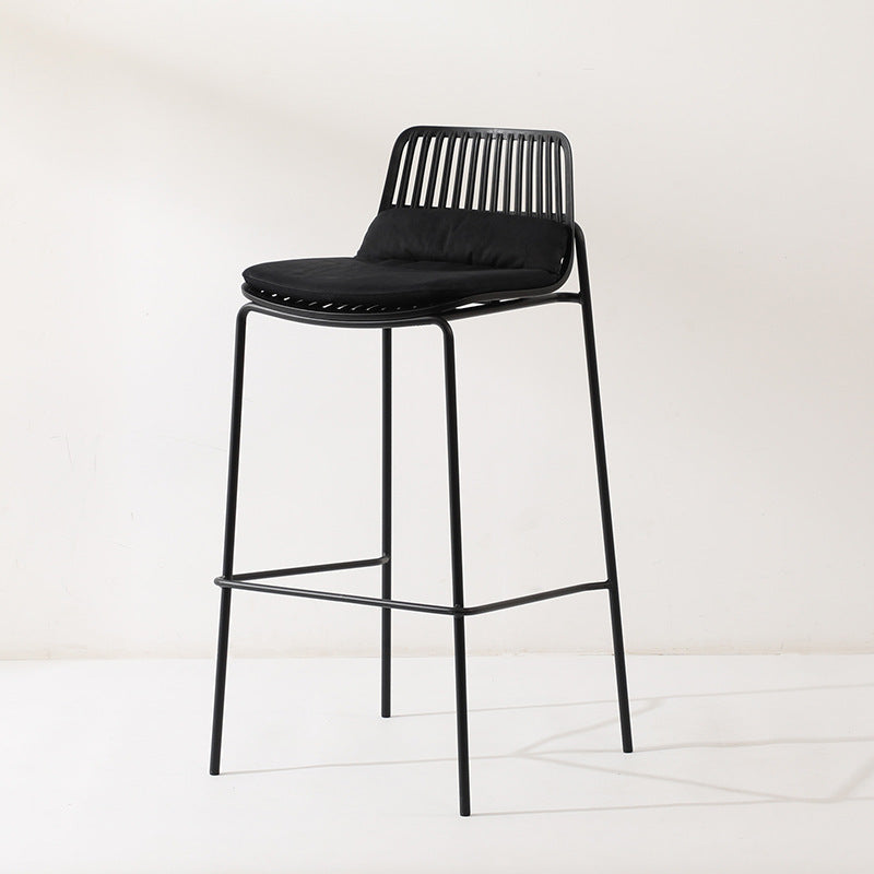 Nordic designer outdoor bar stool - minimalist island chair with plastic & iron backrest - high bar stool for cafes & restaurants