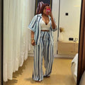 European and american cross-border african women's clothing  summer new fashion casual striped loose shirt high-waisted pants set