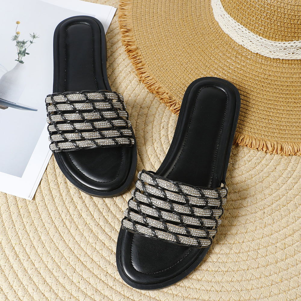 One-line slip-on slippers for women 2025outwear women's sandals exportplus sizek-style beach rhinestone women's slippers