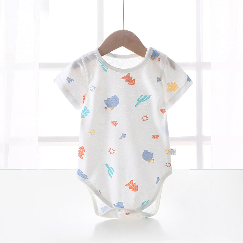 Baby bodysuit summer unisex infant short sleeve romper newborn pure cotton triangle onesie lightweight crawling suit