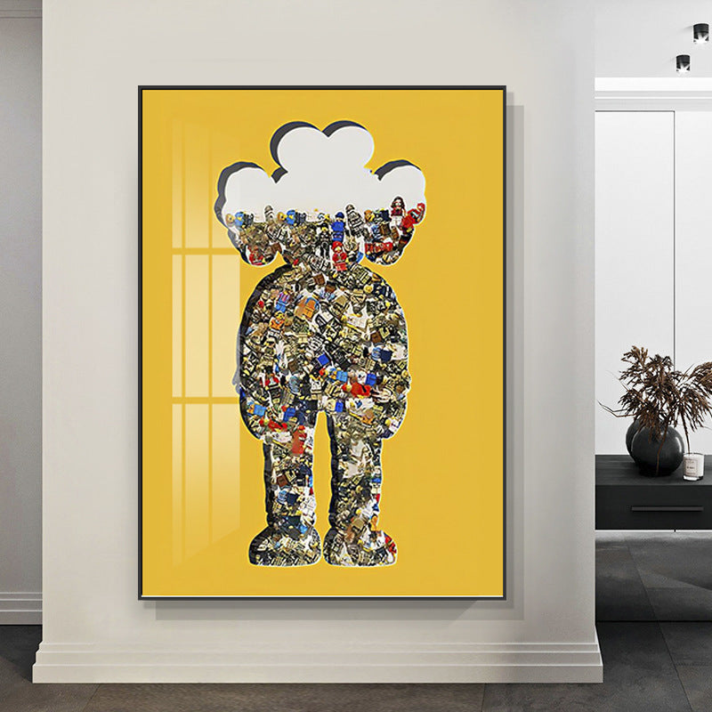 Kaws tide brand living room decorative painting modern real Lego building block cardboard floor hanging painting porch walkway crystal porcelain painting