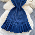 American retro hot girl style sleeveless denim dress - women's summer diamond-embellished slim-fit, figure-flattering, stunning petite mini dress