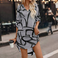 Women's  autumn new arrival: fashionable and elegant tie-waist ruffle collar puff sleeve a-line printed dress