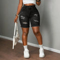 Fashionhigh waist ripped denim pants for women raw edgestraight-leg stretch half length pants silmslimming look hot girl style