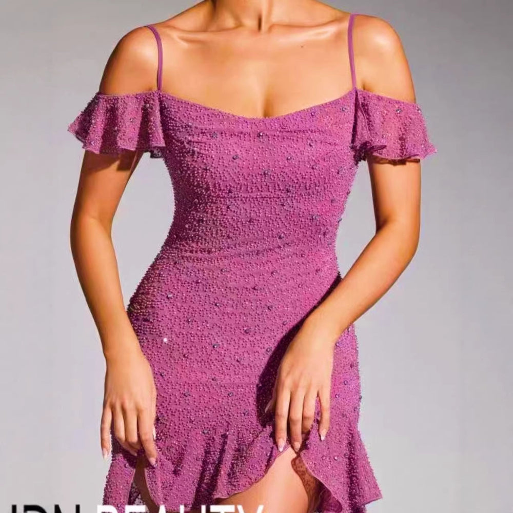 European and american cross-border  spring new women's sexy mesh irregular hem slim-fit backless camisole with beaded detailing