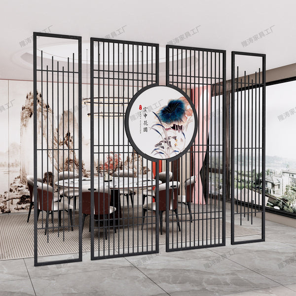 Stainless steel screen partition living room hotel restaurant lobby office wrought iron new Chinese style entrance door grille