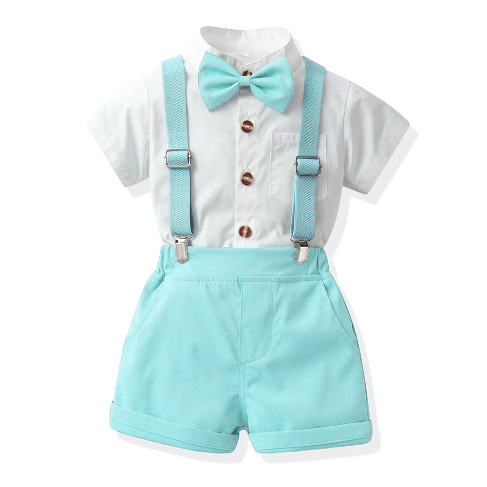 Wholesale children's first birthday performance outfit from source manufacturer: stand collar, new summer korean style, boys' short-sleeved performance/choir uniform
