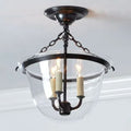 American country retro glass cover black iron chain ceiling lamp loft cafe aisle cloakroom