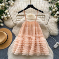Sweet princess style mesh suspender cake skirt women's summer multi-layer ruffles vest suspender super fairy blue