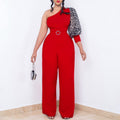 D405p with belt independent station foreign trade women's clothing slanted shoulder sexy waist elegant wide leg large size european and american jumpsuit