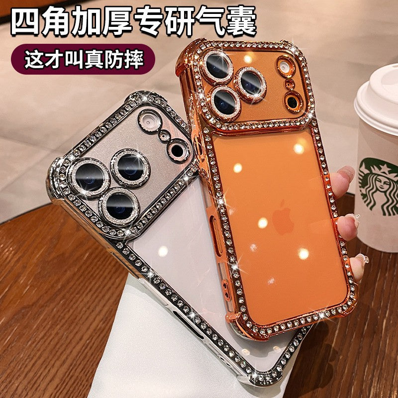 apple 17 pro max rhinestone phone case - four-corner full coverage, iphone 15 electroplated premium design
